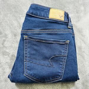 American Eagle Jegging Jeans Womens Sz.4 Blue‎ Denim Crop Super Super Stretch